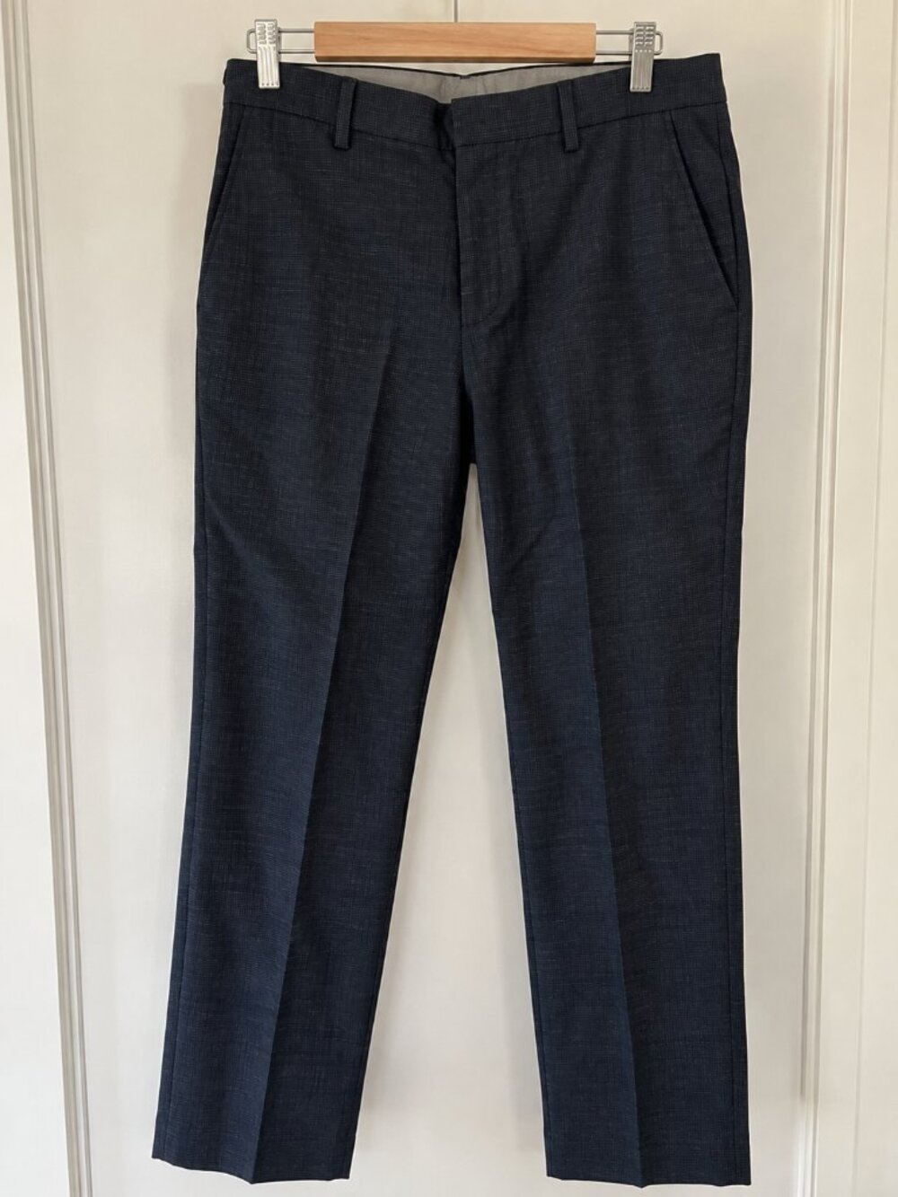Boss Men's Dark Navy Textured Dress Trousers